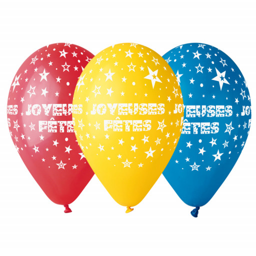 Sachet de 50 Ballons "Joyeuses Fêtes" Multi Autour Diam 30Cm