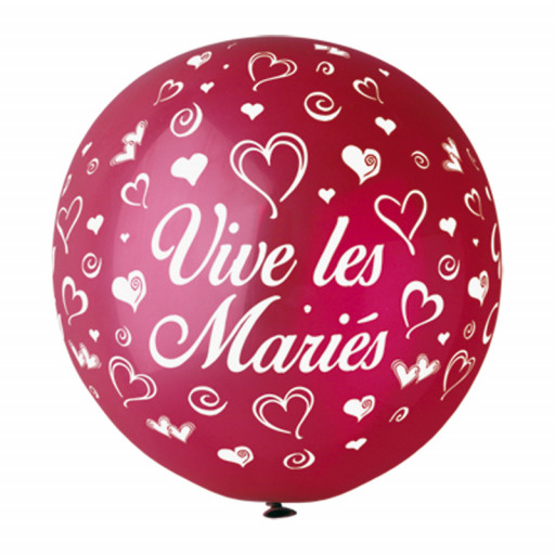 Ballon géant Rond"Vive Les Mariés"Bordeaux. Imp Blanc Diam 80cm -47