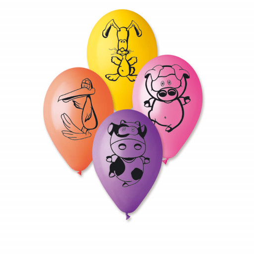 Sachet de 10 Ballons Animaux de La Ferme Assortis Imp Noir Diam 30cm