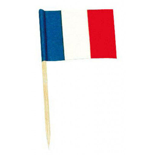 Sachet 50 Mini Drapeaux France 2.5cm X3.5cm+Pique Bois 6.5cm