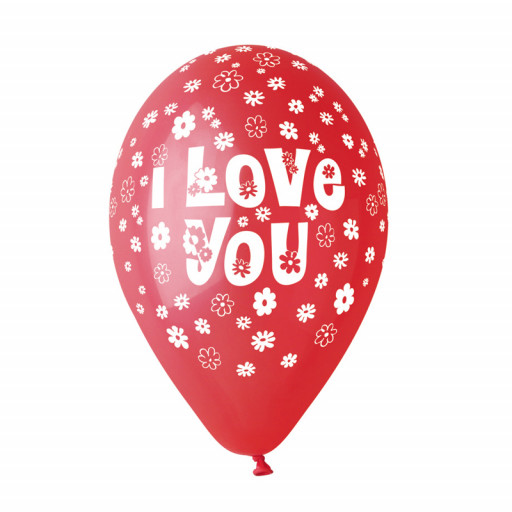 Sachet de 100 Ballons Saint Valentin 'I Love You" Rouge Imp Blanche