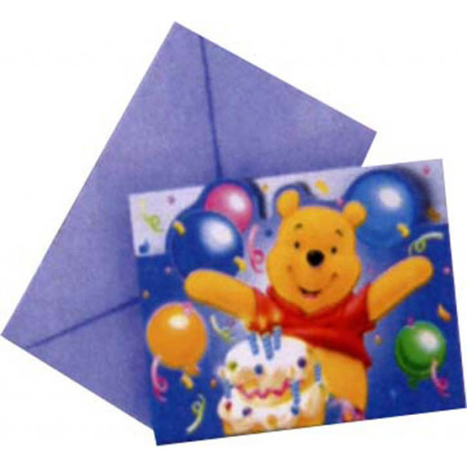 Lot de 6 Cartes Invitation + Enveloppes Winnie