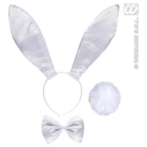 Set Lapin Blanc Serre tète Paillettes Oreilles géantes Nœud Queue