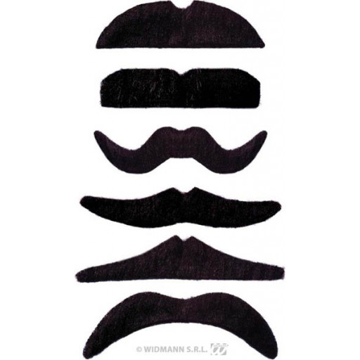 Pack de 24 Moustaches 6 Modèles Assortis Noirs - Auto Adhesives