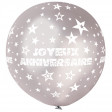 Ballon géant Rond"Joyeux Anniversaire"Argent Imp Blanc Diam 80cm -38
