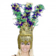 Coiffe Cabaret Paillettes Or Plumes Jaune-Violet-Vert