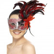 Loup Colombine Effet Craquele Rouge avec Plumes