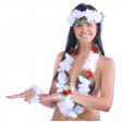 Set Hawaïen Fleuri Tissu Luxe Blanc 1 Collier 1 Cour 1 Brac.
