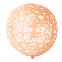 Ballon géant Rond"Vive Les Mariés" Peche Imp Blanc Diam 80cm -60 123DEG-8021886310368-10002239