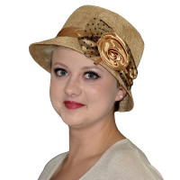 Chapeau années 1920 Marron avec Tulle et Rose 57cm 123DEG-3700638222474-10011404