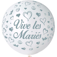 1 Ballon géant Rond"Vive Les Mariés"Blanc Imp Gris Diam 80cm -01 123DEG-8021886310306-10002234