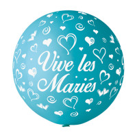 Ballon géant Rond"Vive Les Mariés" Turquoise Imp Blanc Diam 80cm -68 123DEG-8021886310382-10002242