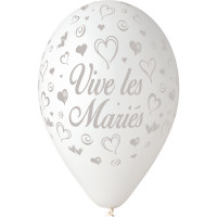 Sachet 10 Ballons"Vive Les Mariés"Blanc Imp Gris.Diam 30 -01 123DEG-8021886310160-10002223
