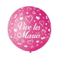 Ballon géant Rond"Vive Les Mariés" Fuchsia Imp Blanc Diam 80cm -07 123DEG-8021886310337-10002237