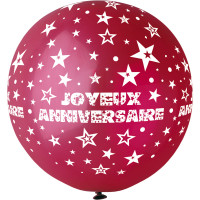 Ballon géant Rond"Joyeux Anniversaire"Bordeaux. Imp Blanc Diam 80cm 123DEG-8021886310450-10002247