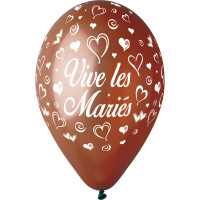 Sachet 10 Ballons"Vive Les Mariés" Chocolat Imp Blanc Diam 30cm -48 123DEG-8021886310184-10002225