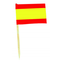 Sachet 50 Mini Drapeaux Espagne 2.5cm X3.5cm+Pique Bois 6.5cm 123DEG-3700638216367-10016648