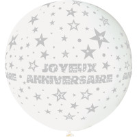 Ballon géant Rond"Joyeux Anniversaire"Blanc Imp Gris Diam 80cm -01 123DEG-8021886310436-10002245