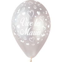 Sachet 10 Ballons"Vive Les Mariés"Argent Imp Blanc Ass.Diam 30cm 38 123DEG-8021886310771-10002222