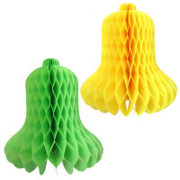 Set de 4 Cloches Papier Alveole 15Cm - 2 Anis et 2 Jaune 123DEG-3700638223112-10018554