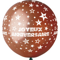 Ballon géant Rond"Joyeux Anniversaire" Chocolat Imp Blanc Diam 80cm 123DEG-8021886310467-10002248