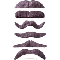 Pack de 12 Moustaches 6 Modèles Assortis Gris - Auto Adhesives 123DEG-8003558082308-10021741