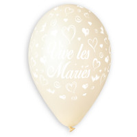 Sachet 10 Ballons"Vive Les Mariés"Ivoire Impression Blanc D 30Cm -59 123DEG-8021886310153-10002227