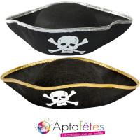 Pirate tète de Mort Adulte Noir Bord Argent/Or Ass 123DEG-3700638202728-10011245