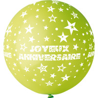 Ballon géant Rond"Joyeux Anniversaire" Vert Anis Imp Blanc D 80Cm -11 123DEG-8021886310528-10002257 de Non