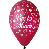 Sachet 10 Ballons"Vive Les Mariés" Bordeaux Imp Blanc Diam 30cm -47 123DEG-8021886310177-10002224