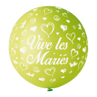 Ballon géant Rond"Vive Les Mariés" Vert Anis Imp Blanc Diam 80Cm -11 123DEG-8021886310375-10002243