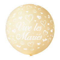 Ballon géant Rond"Vive Les Mariés"Ivoire Impression Blanc Diam 80cm 123DEG-8021886310344-10002238