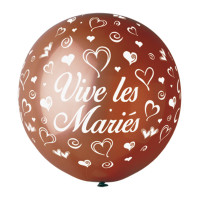 Ballon géant Rond"Vive Les Mariés" Chocolat Imp Blanc Diam 80cm -48 123DEG-8021886310320-10002236