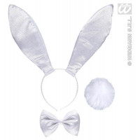 Set Lapin Blanc Serre tète Paillettes Oreilles géantes Nœud Queue 123DEG-8003558803804-10018013