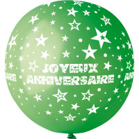 Ballon géant Rond"Joyeux Anniversaire" Vert Imp Blanc Diam 80cm -12 123DEG-8021886310511-10002256