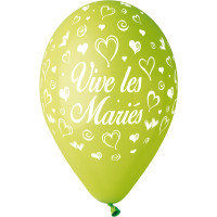 Sachet 10 Ballons"Vive Les Mariés" Vert Anis Imp Blanc Diam 30cm -11 123DEG-8021886310245-10002232