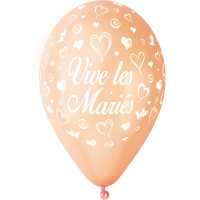 Sachet 10 Ballons"Vive Les Mariés" Peche Imp Blanc Diam 30cm -60 123DEG-8021886310238-10002228