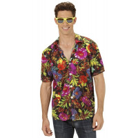 Chemise Hawaï noire multi-fleurs DGZL-200565 de Non